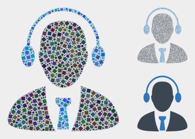 Çağrı merkezi operatör simgesi kareler ve çevrelerin kolajlar