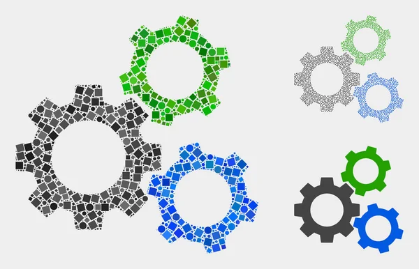 Cogwheels ikon collages négyzetek és körök — Stock Vector