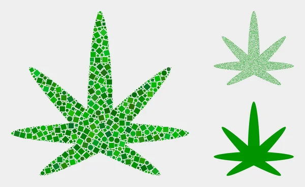 Kannabisz Leaf Icon kollázsai négyzetek és körök — Stock Vector