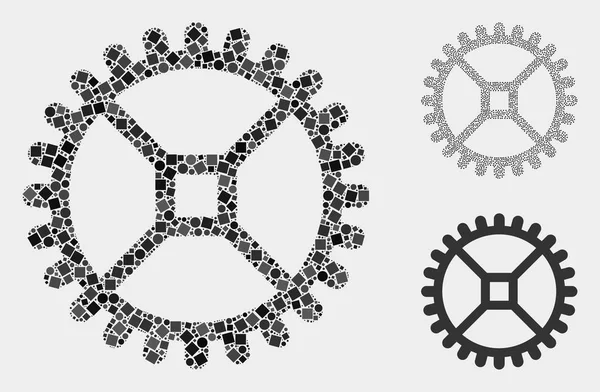 Relógio engrenagem ícone colagens de praças e círculos — Vetor de Stock