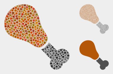 Kızarmış tavuk bacak simgesi kareler ve çevrelerin kolajlar