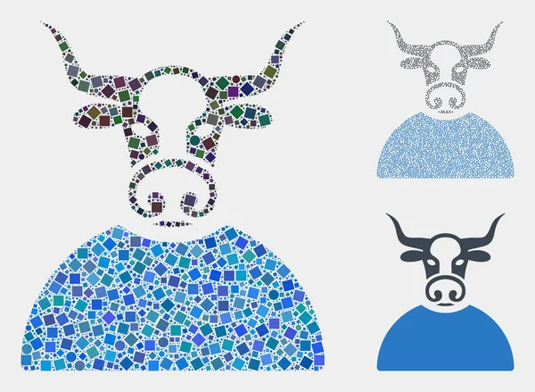 Mosaïques d'icônes de taureau de carrés et de cercles — Image vectorielle