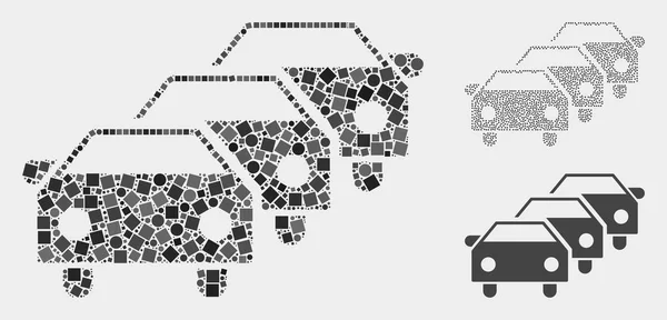 汽车交通堵塞图标广场和圆形拼贴画 — 图库矢量图片
