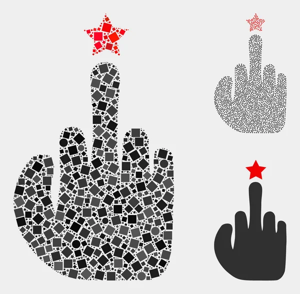Rude Finger Gesture Icon Mosaics of Squares and Circles — Stock Vector