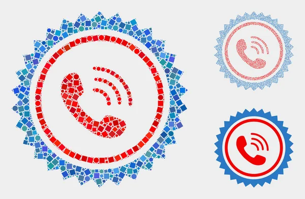 Telefonstempel-Siegel-Icon-Collagen aus Quadraten und Kreisen — Stockvektor