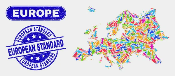 Assemblée Europe Carte et détresse Norme européenne Filigranes — Image vectorielle