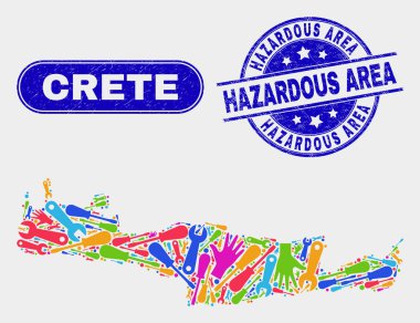 Araçlar Girit Haritası ve Çizik Tehlikeli Alan Mühürler