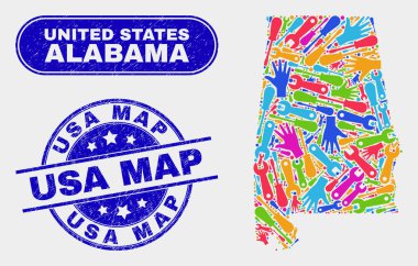 Meclis Alabama Devlet Haritası ve Sıkıntı Abd Haritası Pullar