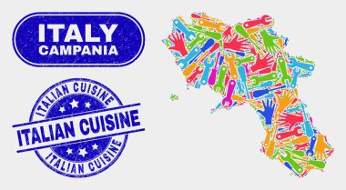Servis Campania Bölge Haritası ve Grunge İtalyan Mutfağı Pullar