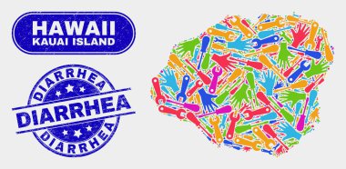 Kauai Adası Haritası ve Çizik İshal Mühürler Monte