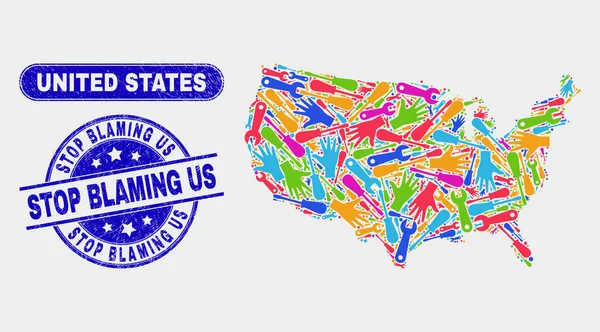 Construção Estados Unidos Mapa e angústia Parar de nos culpar Selos de Selo —  Vetores de Stock