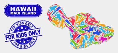 Bileşen Maui Adası Haritası ve Grunge Çocuklar için Sadece Damga Mühürler