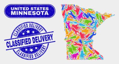 Montaj Minnesota Eyalet Haritası ve Çizik Sınıflandırılmış Teslimat Damga Mühürler