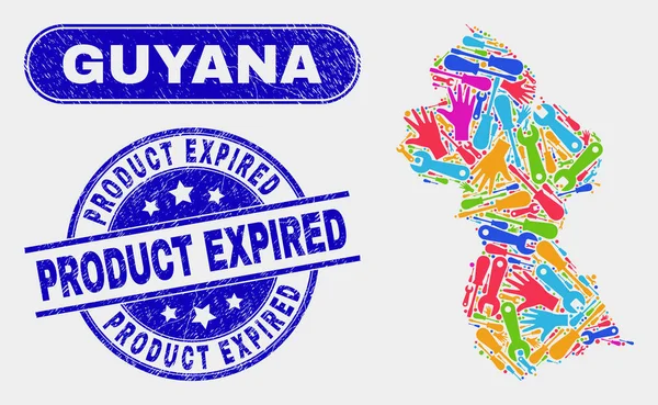Montaje Guyana Mapa y Grunge Producto Expirado Watermarks — Vector de stock
