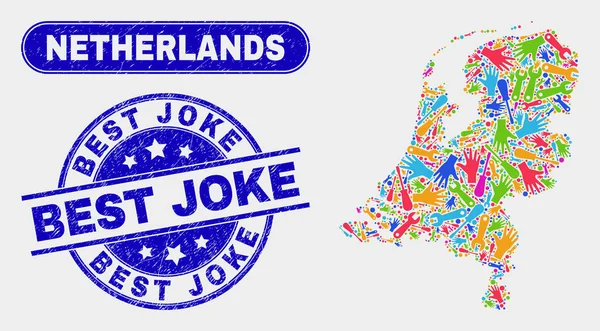 Serviço Holanda Mapa e angústia Best Joke Stamp Seals — Vetor de Stock