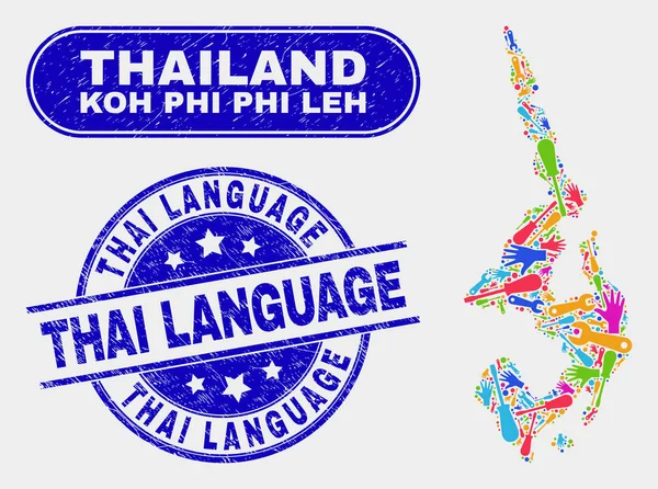 Mapa de produtividade Koh Phi Leh and Grunge Thai Language Stamp Seals — Vetor de Stock