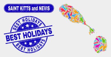 Montaj Saint Kitts ve Nevis Harita ve Sıkıntı En İyi Tatil Pullar