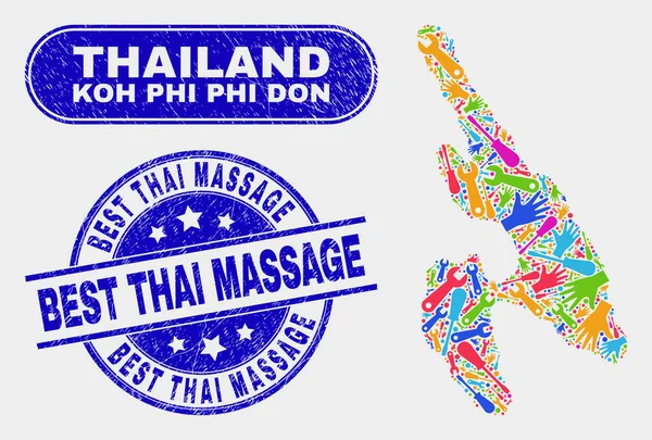Mapa industrial de Koh Phi Don e aflição Melhores marcas d 'água de massagem tailandesas — Vetor de Stock