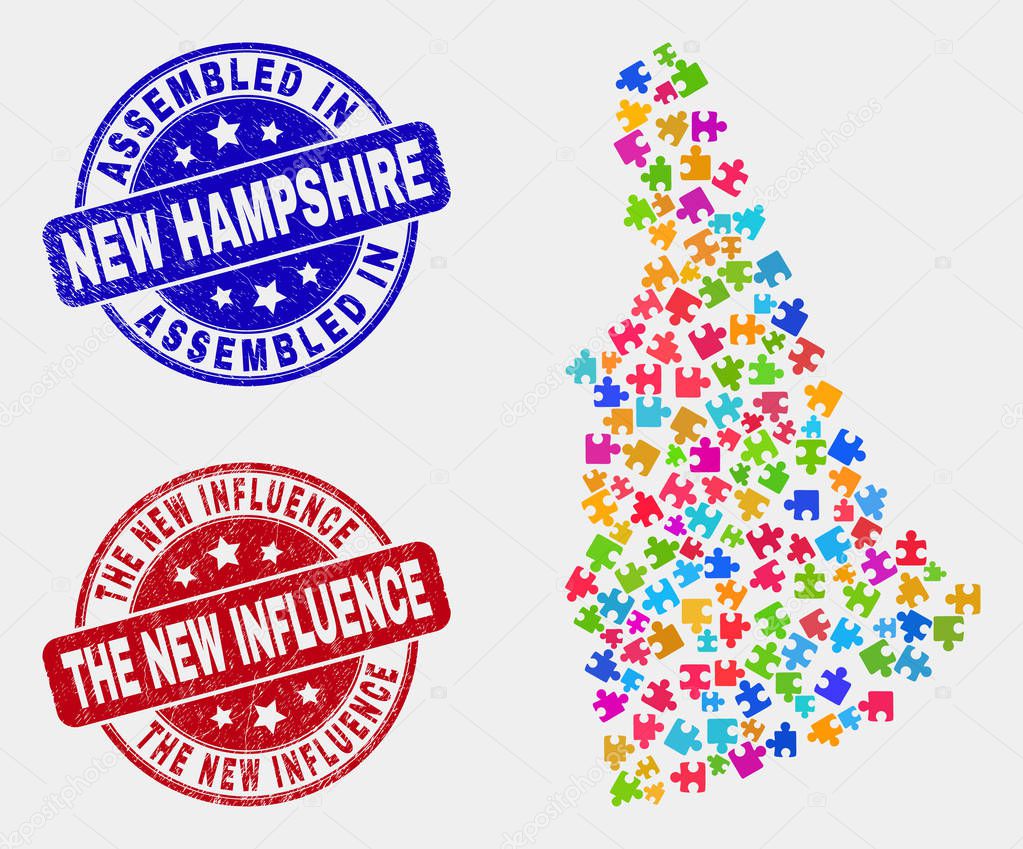 Bundle New Hampshire State Map and Distress Assembled and The New Influence Stamp Seals