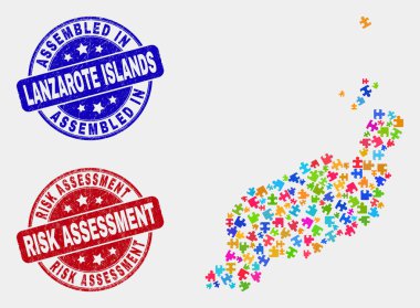 Paket Lanzarote Adaları Haritası ve Çizik Montajlı ve Risk Değerlendirme Mühürler