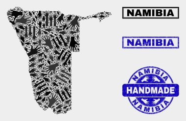 Namibya Haritası ve Grunge Damgası El Yapımı Kompozisyon