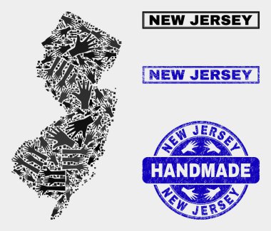 New Jersey Eyalet Haritası ve Grunge Seal El Yapımı Kompozisyon