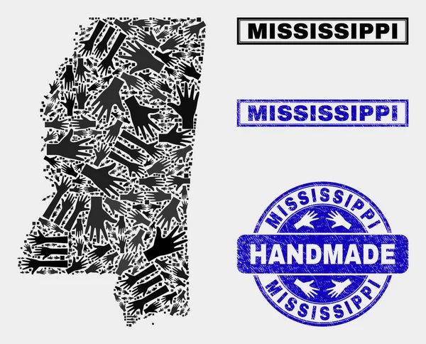 Mississippi Devlet Haritası ve Grunge Damgası El Yapımı Kompozisyon