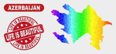Renkli Mozaik Azerbaycan Haritası ve Grunge Life Güzel Damga