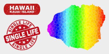 Renkli Mozaik Kauai Adası Haritası ve Sıkıntı Tek Yaşam Damga Sıyrık
