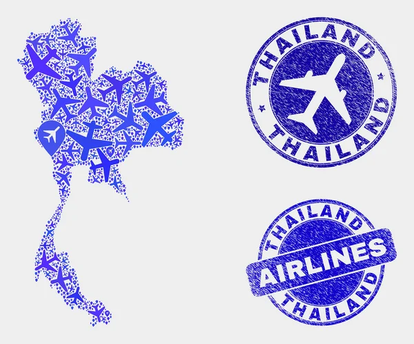 Avión Collage Vector Tailandia Mapa y Grunge Sellos — Archivo Imágenes Vectoriales