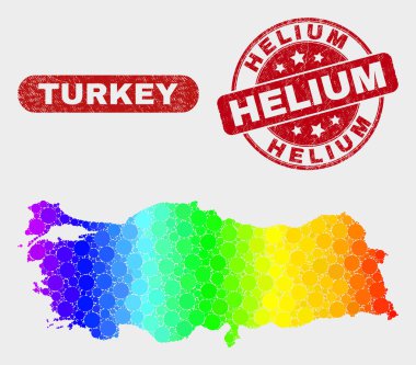Renkli Mozaik Türkiye Haritası ve Grunge Helyum Damgası