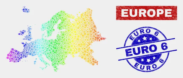 Composante spectrale Carte de l'Europe et Grunge Euro 6 filigranes — Image vectorielle