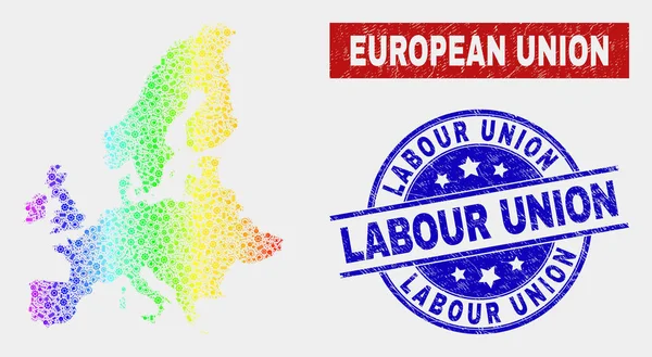 Service coloré Carte de l'Union européenne et sceaux syndicaux rayés — Image vectorielle