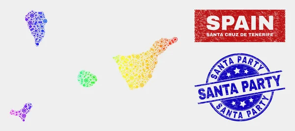 Nástroje spektra Santa Cruz de Tenerife provincie mapa a známky nouze Santa — Stockový vektor