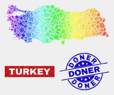 Gökkuşağı Renkli Araçlar Türkiye Haritası ve Grunge Döner Pulları