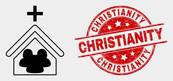 Vektor kyrklig folk symbol och grunge kristendomen vattenstämpel — Stock vektor