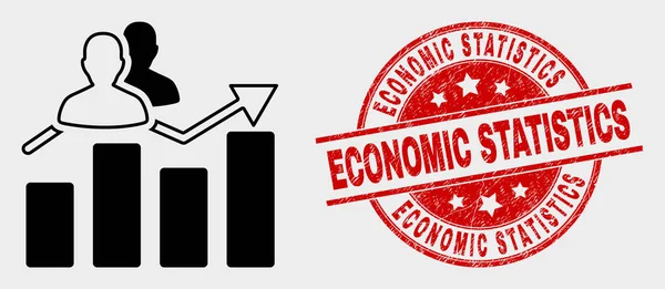 Vektor látogatók sávdiagram ikon és vészjelző gazdasági statisztika vízjel — Stock Vector