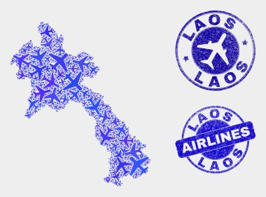 Hava Kompozisyon vektör laos Haritası ve Grunge Seals