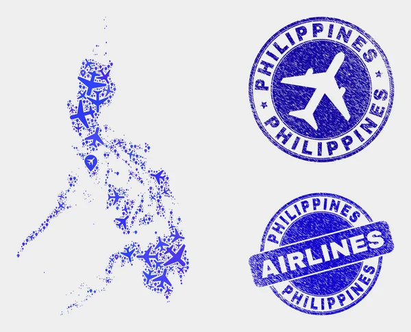 Mosaico aéreo Vector Filipinas Mapa y Grunge Sellos — Vector de stock