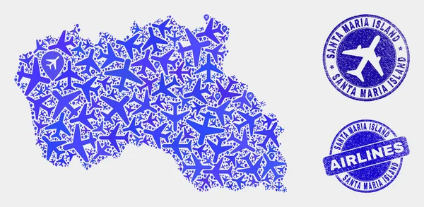 Aircraft Composition Vector Santa Maria Island Map and Grunge Seals — Stock vektor