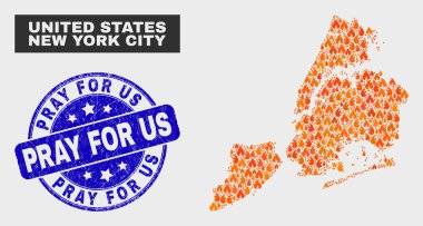 Wildfire Mozaik New York Şehir Haritası ve Distress Dua Bizim Için Damga Seal