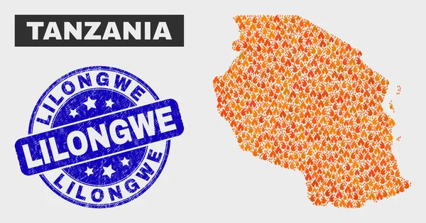Alev Mozaik Tanzanya Haritası ve Grunge Lilongwe Damgası