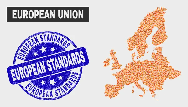 Mapa da União Europeia Wildfire Mosaic e Grunge Padrões Europeus Marca d 'água —  Vetores de Stock