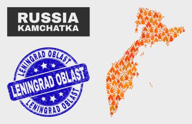 Wildfire Mozaik Kamçatka Haritası ve Çizik Leningrad Oblast Filigran