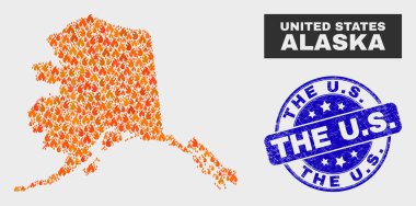 Alev Mozaik Alaska Haritası ve Sıkıntı ABD Damga Mührü