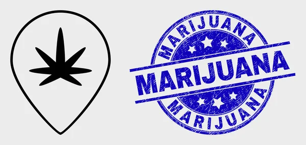 Vektorová přeškrtnutá mapa Cannabis-značka ikona a nouzový razítko s marihuanou — Stockový vektor