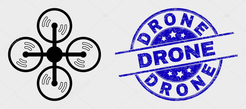 Vector Outline Air Copter Icon and Grunge Drone Watermark