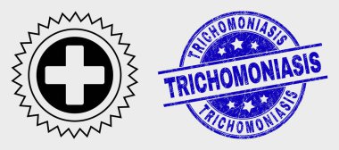 Vektör Kontur Tıbbi Çapraz Simge ve Çizik Trikomoniasis Damga