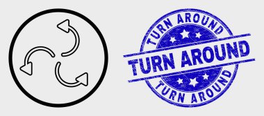 Vektör Anahat Siklon Oklar Simgesi ve Çizilmiş Filigran Etrafında Dön