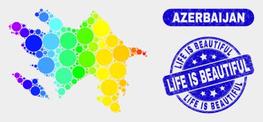 Renkli Mozaik Azerbaycan Haritası ve Grunge Life Güzel Damga Mührü